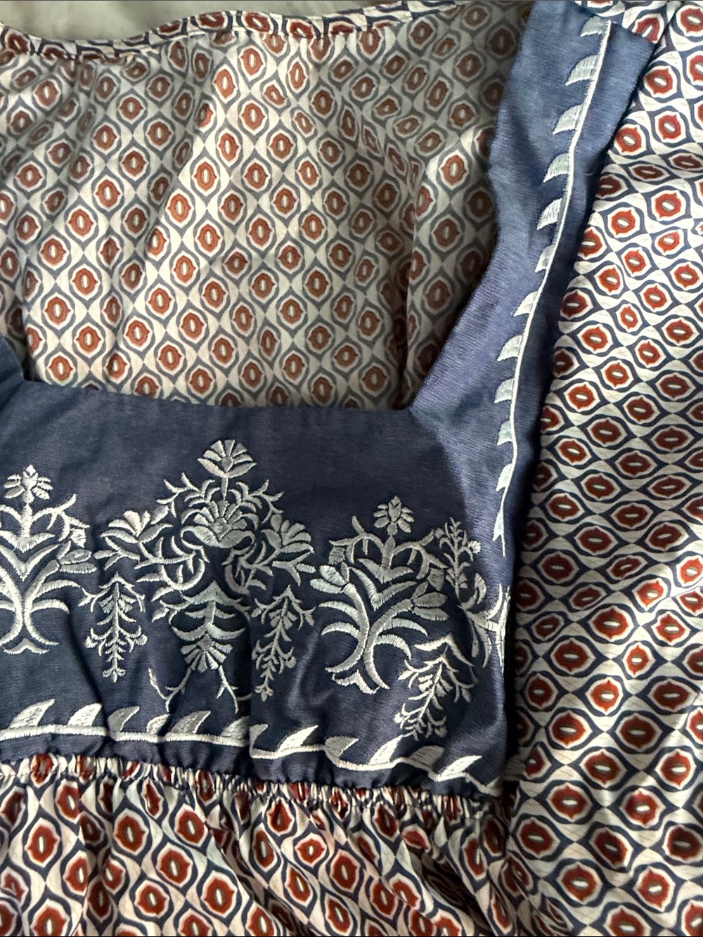 SHEIN Navy and Rust Printed Blouse